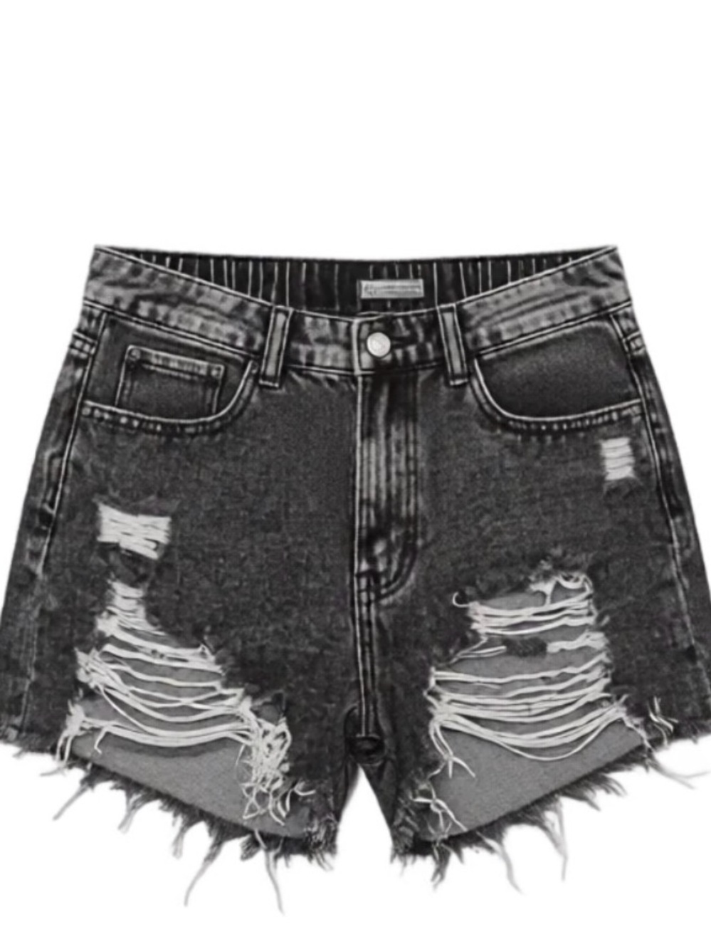 SHEIN Black Distressed Frayed High-Waist Jean Shorts